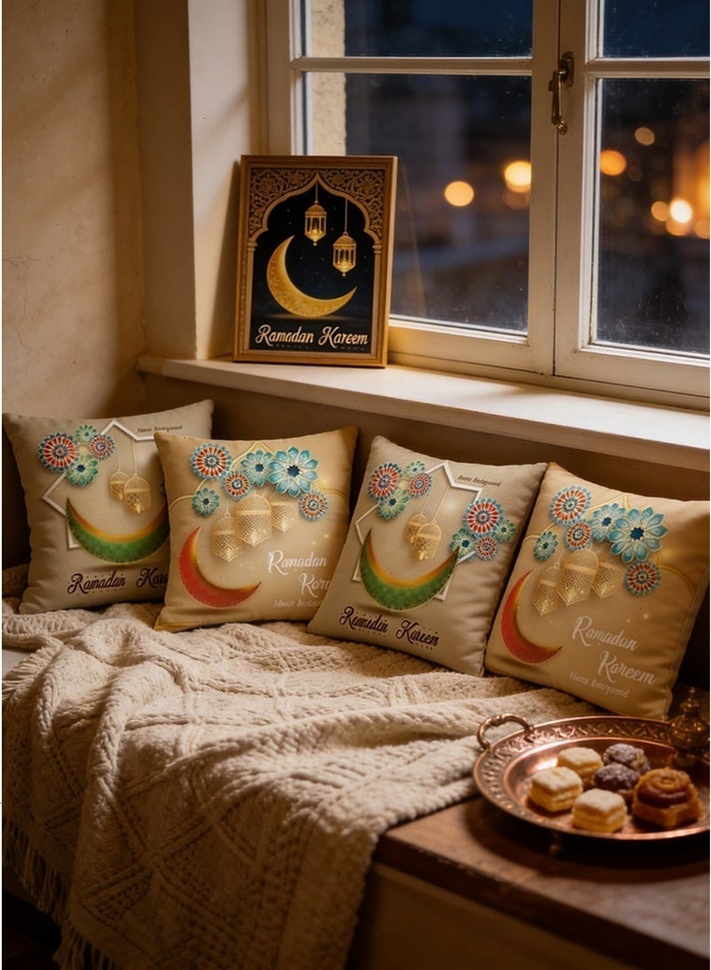 Yoawllty Ramadan Cushion Covers, 4Pcs Ramadan Pillowcase, Red and Green Moon Pillow Covers for Home Sofa Bed Headrest - Image 5